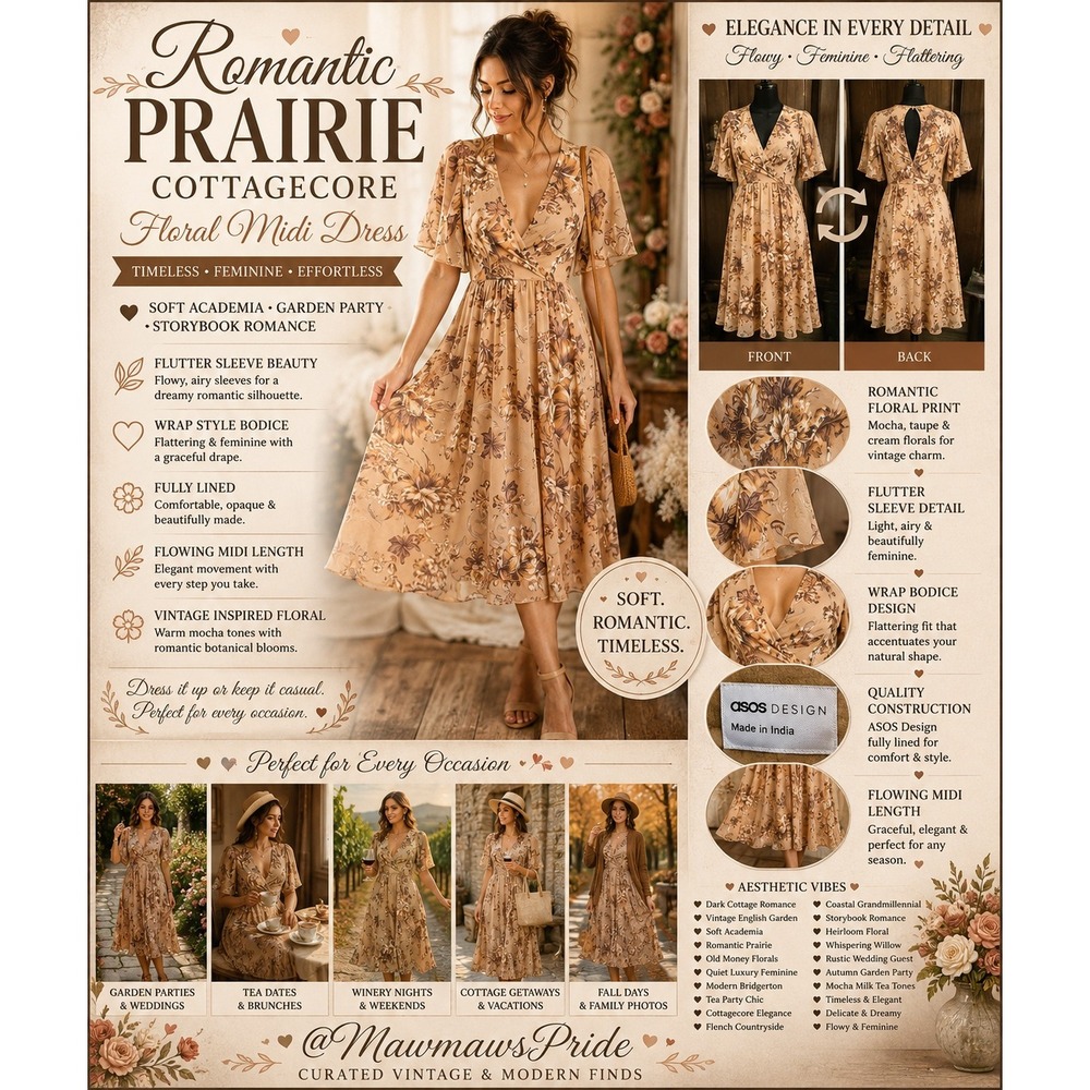 Romantic Prairie Cottagecore Floral Midi Dress Soft Academia Garden Party US 6